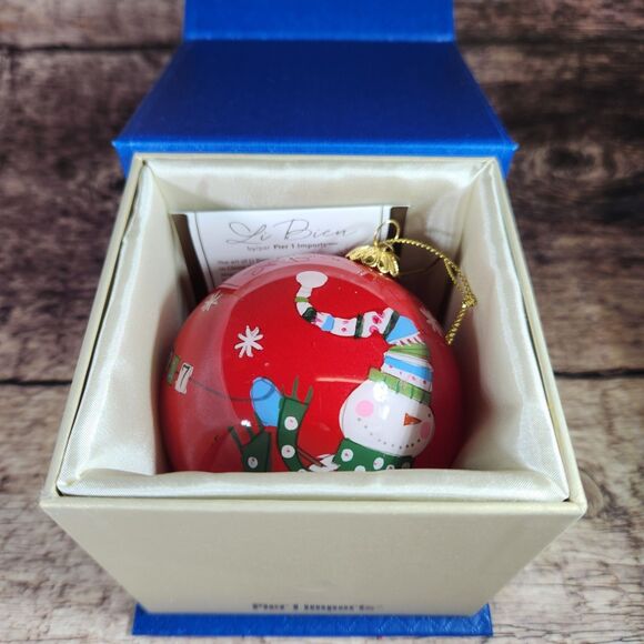 Snowman Christmas Ornament Li Bien Reverse Hand Painted Pier 1 One 2017 w Box - Picture 11 of 15